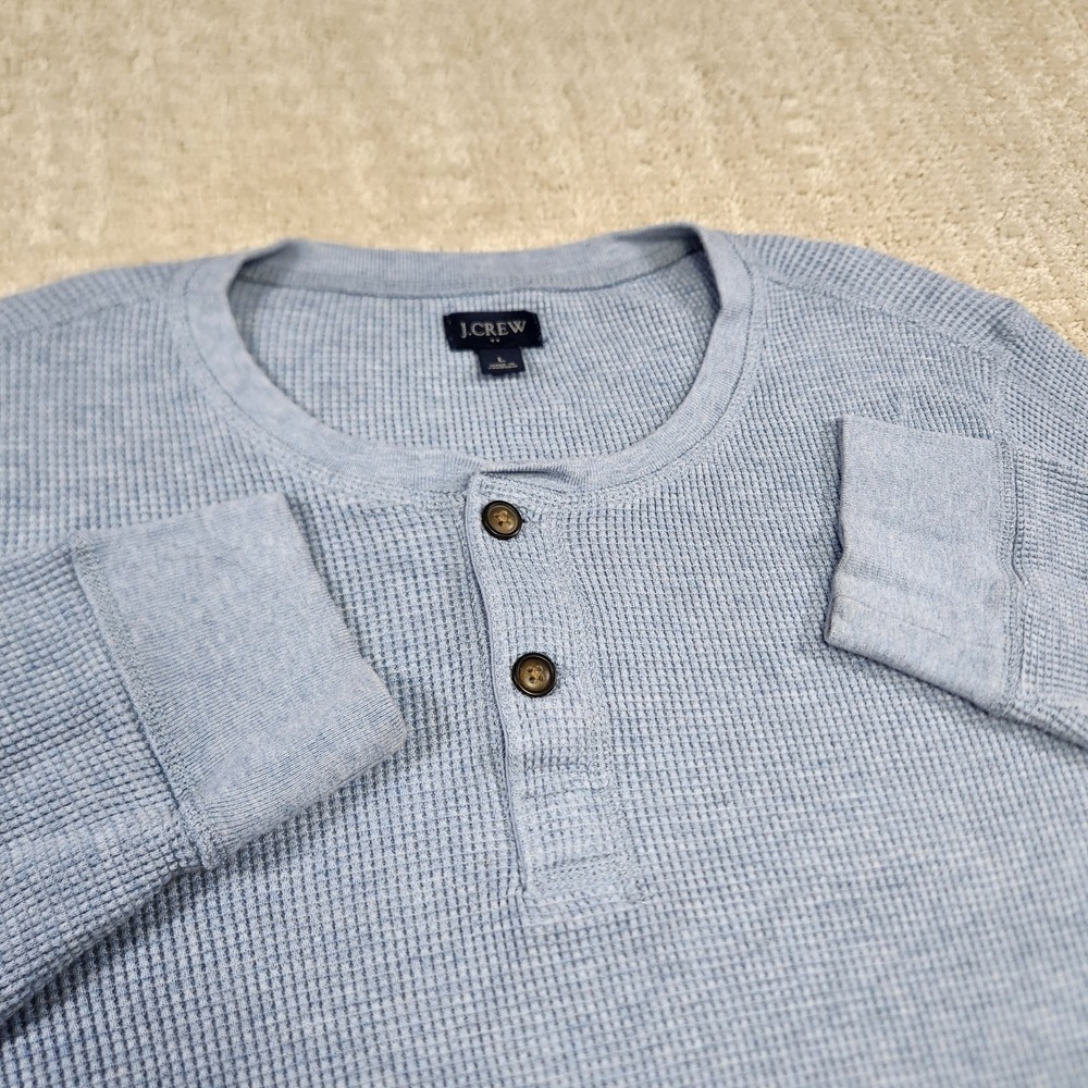 J Crew Shirt Men Large Waffle Knit Thermal Henley Cotton Blue Minimal Wealth